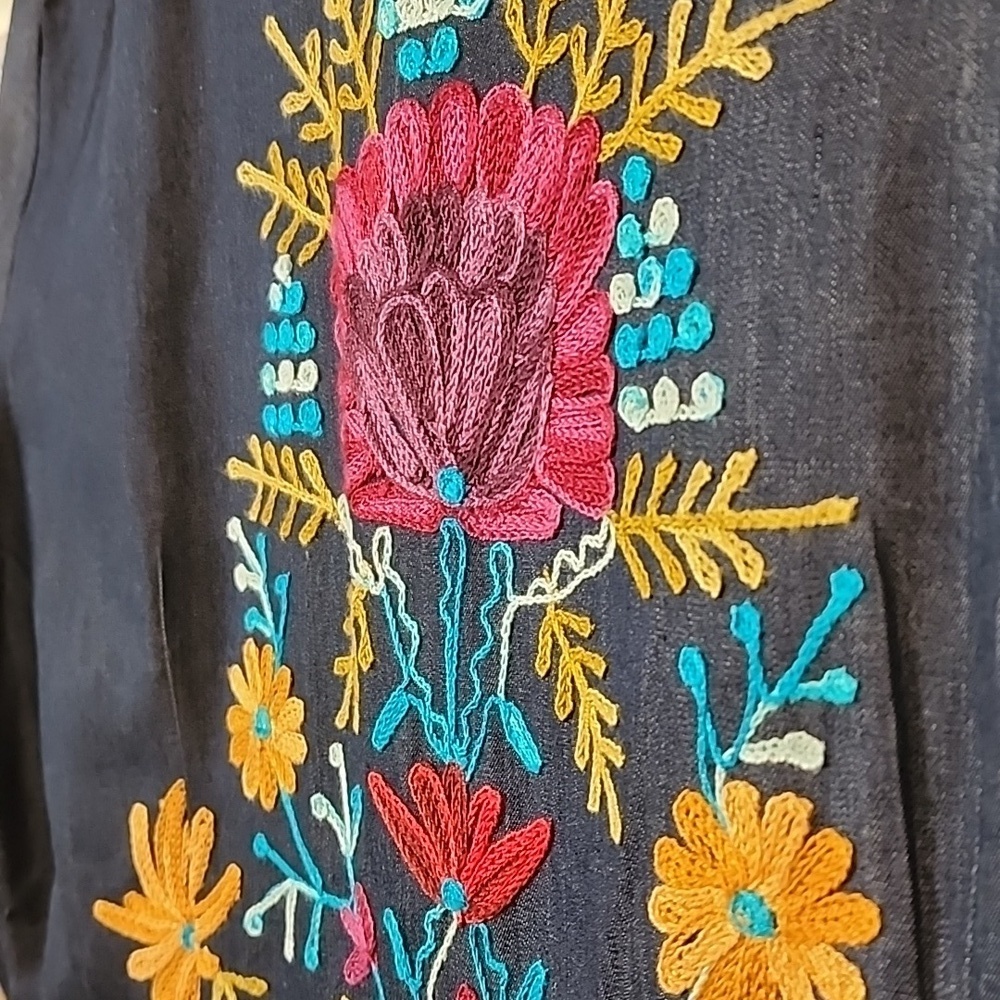 Anu Embroidered Denim Open Front Light Jacket - Picture 10 of 13